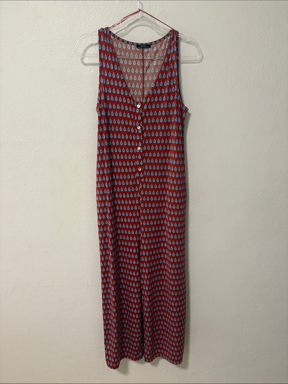 Parfois Sleeveless Red and blue Patterned Jumpsuit